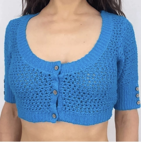 NWOT Free People Beach Blue Cropped Knit Cardigan - Picture 2 of 7